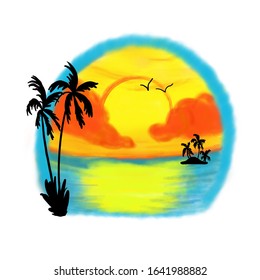 Tropical Paradise Design Background Watercolor And Airbrush