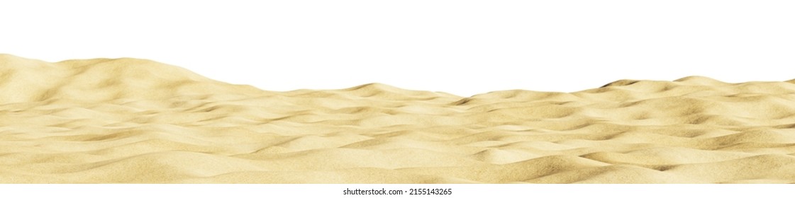 Playa de arena tropical aislada en un fondo blanco. Playa de verano. Textura de arena realista, rendimento 3d.