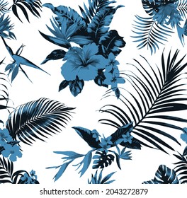 Tropical seamless pattern , flower leaf , palm leaves pattern , botanical pattern, textile, fabric, wrapping background.