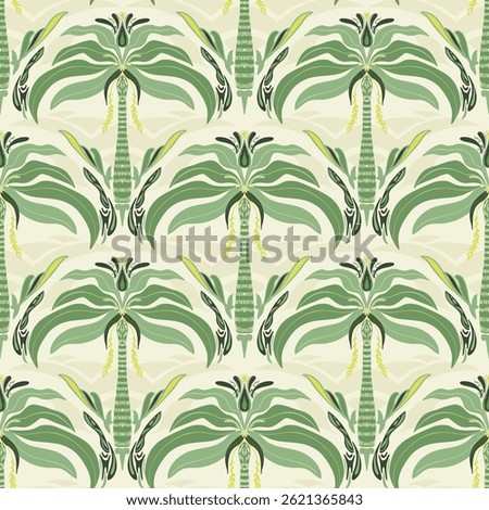 Tropical seamless pattern with hand drawn palm trees. Hawaiian florals summer background for fabric.
