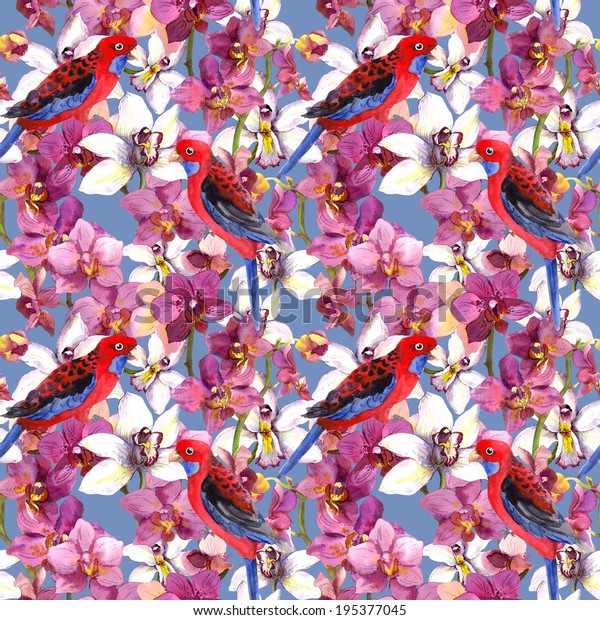 Tropical Tiled Pattern Parrot Bird Violet Stock Illustration 195377045