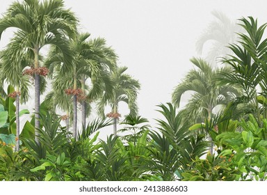 Tropical trees and leaves, oil painting effect, wallpaper design
