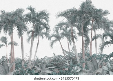 Tropical trees and leaves, oil painting effect, wallpaper design
