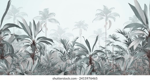 Tropical trees and leaves, oil painting effect, wallpaper design
