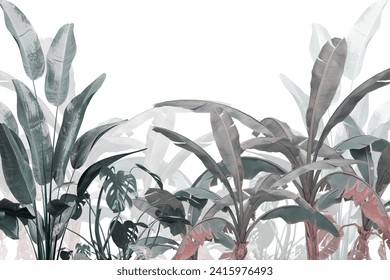 Tropical trees and leaves, oil painting effect, wallpaper design
