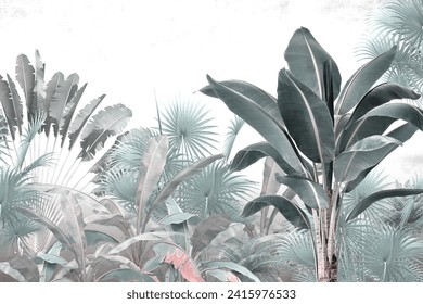 Tropical trees and leaves, oil painting effect, wallpaper design
