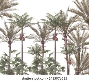 Tropical trees and leaves, oil painting effect, wallpaper design
