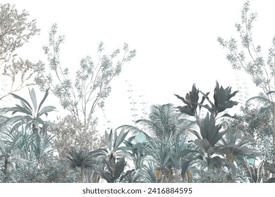 Tropical trees and leaves, oil painting effect, wallpaper design
