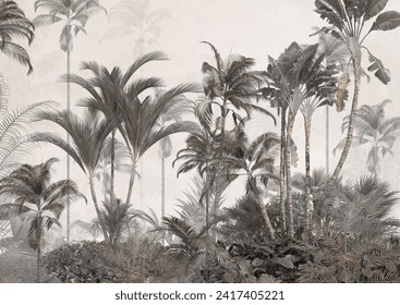 Tropical trees and leaves, oil painting effect, wallpaper design
