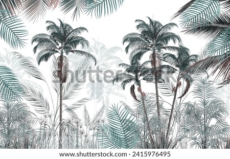 Tropical trees and leaves, oil painting effect, wallpaper design
