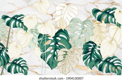 Tropical Wallpaper 3D Palm Leaves Marble 