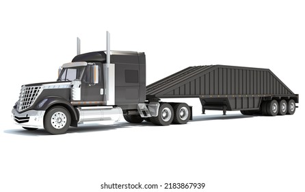 Truck With Bottom Dump Trailer 3D Rendering