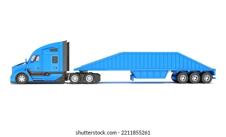 Truck With Bottom Dump Trailer 3D Rendering On White Background