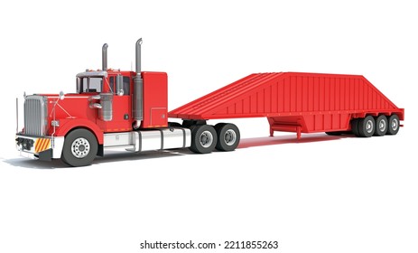 Truck With Bottom Dump Trailer 3D Rendering On White Background