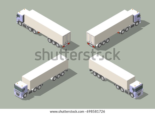 Truck with box\
semi-trailer in four views isometric icon graphic illustration\
design. Infographic\
elements