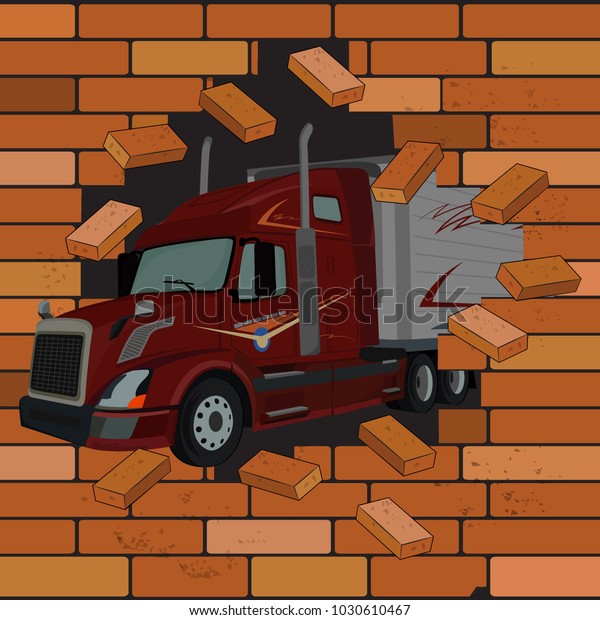 truck in brick\
wall