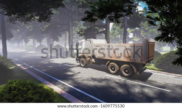 Truck Car\
Transportation on Street, 3D\
Rendering
