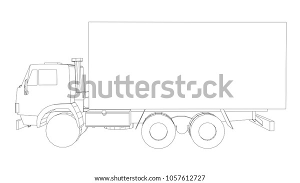 Truck with cargo container.\
Transportation concept. 3d illustration. Wire-frame\
style