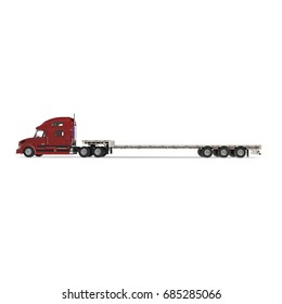 Truck with Double Drop Trailer on white. Side view. 3D illustration, clipping path