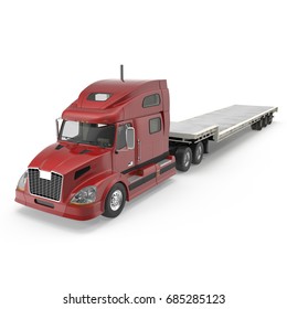 Truck with Double Drop Trailer on white. 3D illustration, clipping path