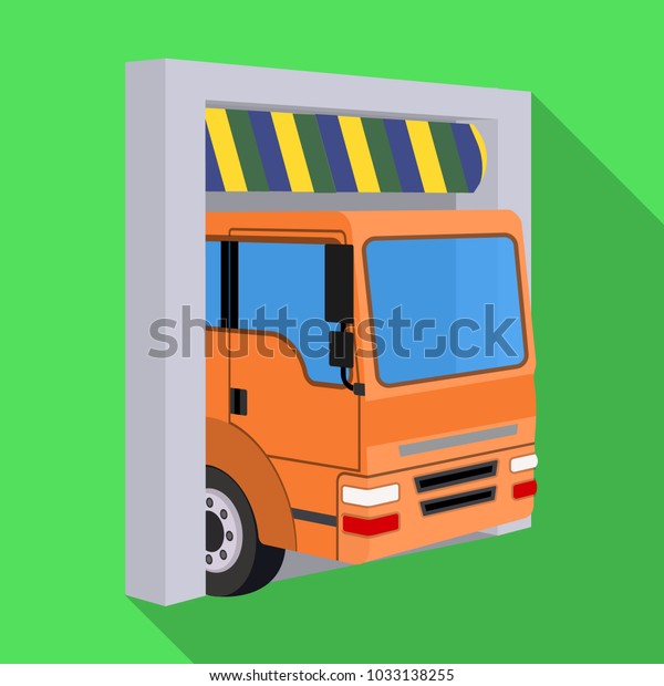 Truck entrance to the station single icon in flat\
style for design.Car maintenance station raster, bitmap symbol\
stock illustration\
web.