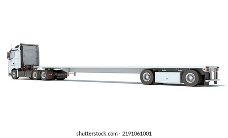 Truck With Flatbed Trailer 3D Rendering On White Background