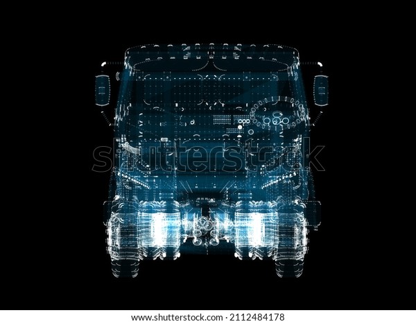 Truck Hologram. Transportation and\
Technology Concept. Interface element. 3d\
illustration