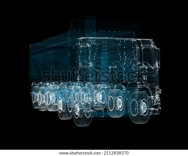 Truck Hologram. Transportation and\
Technology Concept. Interface element. 3d\
illustration