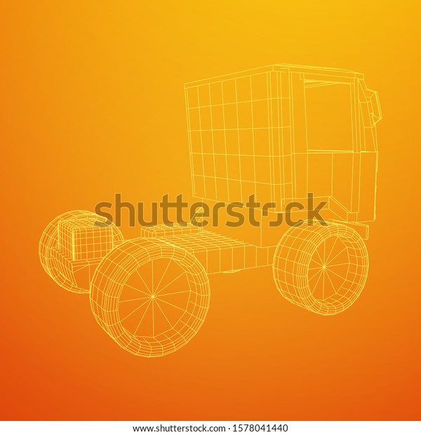 Truck or lorry car. Cargo vehicle model\
wireframe low poly mesh 3d render\
illustration