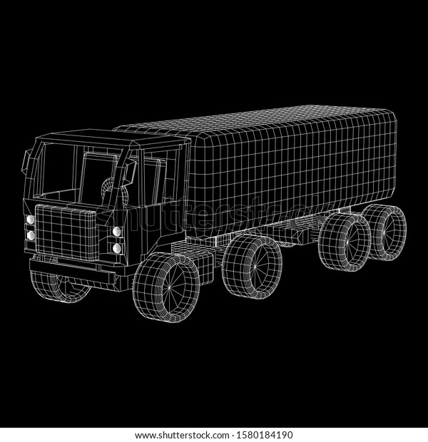 Truck or lorry car. Cargo vehicle model\
wireframe low poly mesh 3d render\
illustration