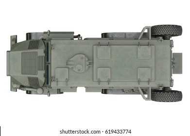 Truck Military Army Transportation Vehicle, Top View. 3D Rendering