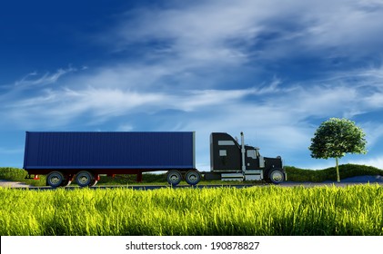 Truck on background of blue sky.