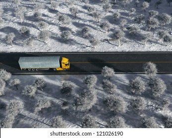 Truck On Winter Road