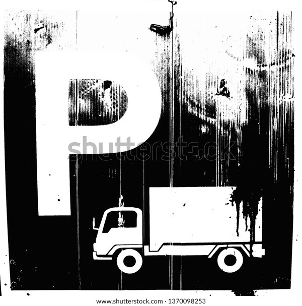 Truck\
Parking Sign Made in black and white\
illustrations.