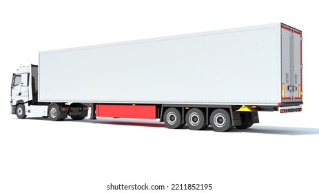 Truck With Reefer Refrigerator Trailer 3D Rendering On White Background