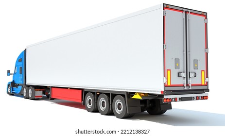 Truck With Reefer Refrigerator Trailer 3D Rendering On White Background