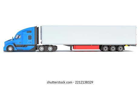 Truck With Reefer Refrigerator Trailer 3D Rendering On White Background