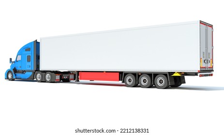 Truck With Reefer Refrigerator Trailer 3D Rendering On White Background