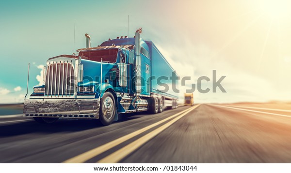 The truck runs on the highway with speed.\
3d rendering and\
illustration.