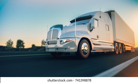 The Truck Runs On The Highway.3d Render And Illustration.