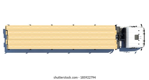 Truck transporting lumber. Top view. Isolated render on a white background
