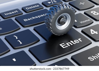 Truck Wheel on laptop keyboard. 3D rendering - Powered by Shutterstock