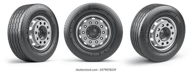 Truck wheel and tire isolated on white background. 3d illustration - Powered by Shutterstock