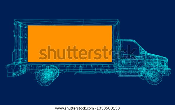 Truck wireframe with frame for advertising.\
3D illustration