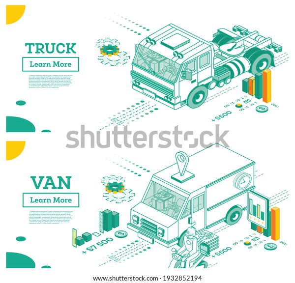 Truck without Trailer. Small Van Car. Cargo\
Truck Transportation. Isometric Commercial Transport. Infographic\
Element of Logistics System. Car for Carriage of Goods. Delivery\
Concept.