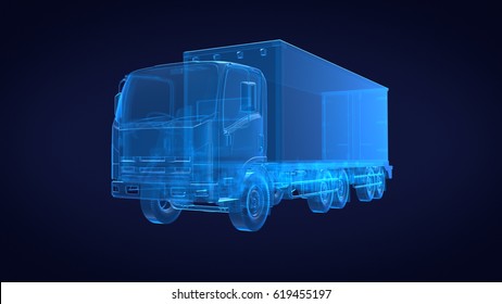 Truck Xray Blue Transparent Hologram Style3d Stock Illustration 619455218