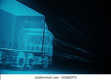Truck x-ray blue transparent with line in background 3D render - Shutterstock ID 543682975