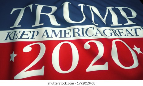 Trump Presidential Campaign 2020, Waving Flag With USA Colors, Stars And Stripes, Election 2020 In United States 3d Illustration. Washington, USA - August, 2020