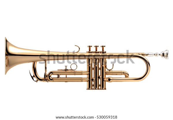 トランペット 白い背景に金色のトランペットクラシック楽器 3d
