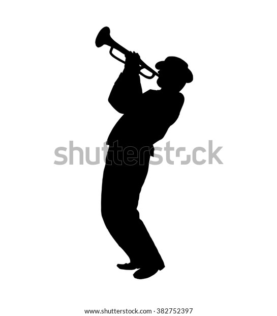 Trumpeter El Musico Toca El Jazz Trompeta Triturador De Silueta Sobre Fondo Blanco Ilustracion Digital Para